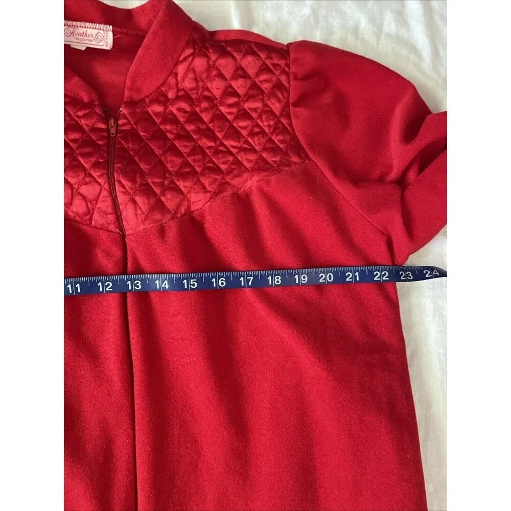 Red Quilted Long Zip-Up Robe Heather Collection Made In USA Large - Picture 10 of 12